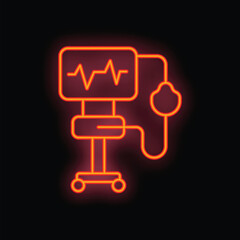 Neon sign showing medical equipment with a beating heart rate on a black background, great for medical topics