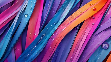 Vibrant Colorful Feathers With Dew Drops