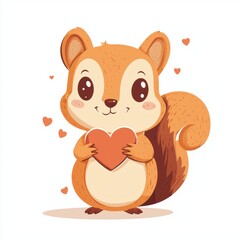 Fototapeta premium Cute cartoon squirrel with heart. Valentine’s Day greeting card design.