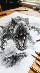 Fototapeten pencil drawing of a ferocious tyrannosaurus rex © adi