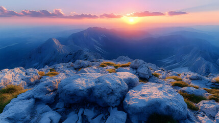 Obraz premium Majestic Sunset Mountain Landscape Panorama