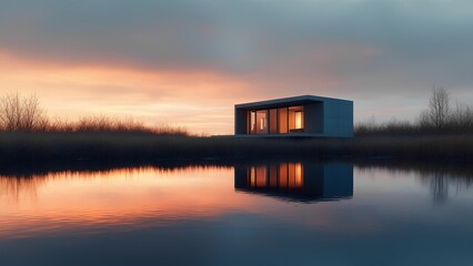 Obraz premium Modern Minimalist Retreat House on Water