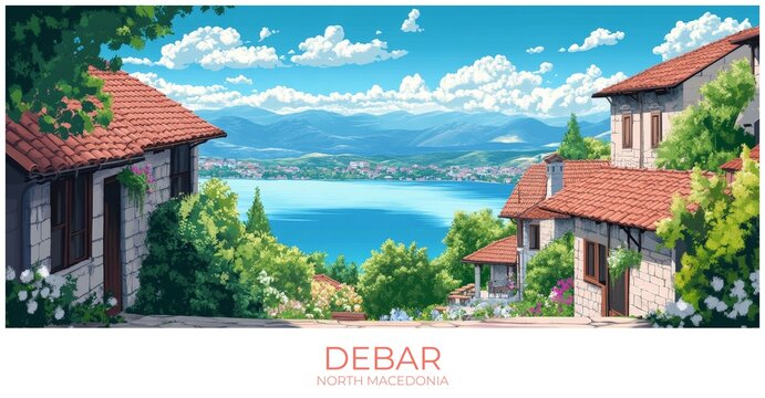 Debar North macedonia Travel Poster Flat Illustration Print Decor Gift Canvas Wall Art