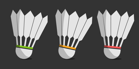 shuttlecock icon set for various sports games, realistic vector illustration set. Exercising inventory for sportsmen flat objects 