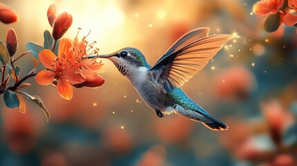 Naklejka premium Hummingbird's Grace: A Moment of Nectar and Light