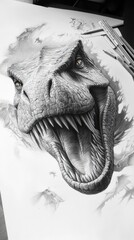 Naklejka premium pencil drawing of a ferocious tyrannosaurus rex