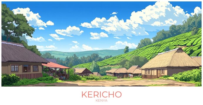 Kericho Kenya Travel Poster Flat Illustration Print Decor Gift Canvas Wall Art