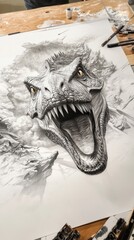 Fototapeta premium pencil drawing of a ferocious tyrannosaurus rex