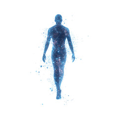 Holographic Human Figure Made of Radiant Light Beams in Blue Suit Isolated on Transparent Background