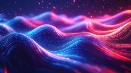 Obraz premium Abstract glowing waves, digital landscape, particle background, tech design