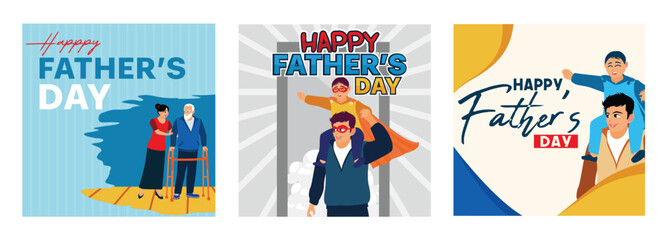 Father's Day celebration illustrations depicting family bonding and gratitude.