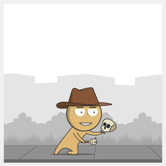 Archaeologist at excavation site with skull