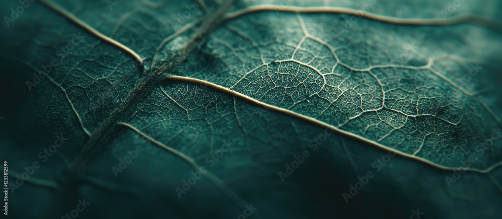 Poster close-up of textured green leaf surface with prominent veins and natural patterns copy space