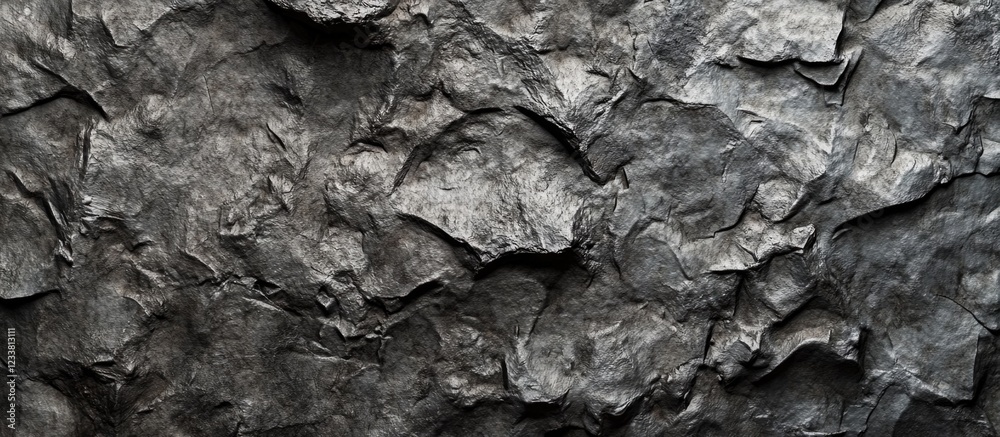 Poster Textured dark stone surface with rough edges and layered appearance suitable for background or architectural design Copy Space