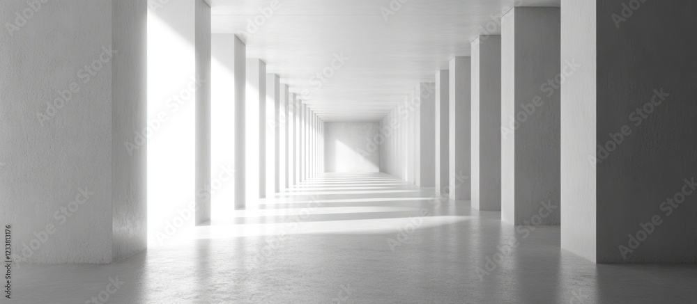 Aufkleber minimalist interior architecture with long columns and strong light contrast, empty space and copy s