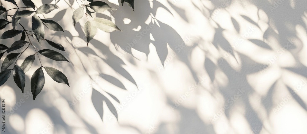Fototapete leaves casting shadows on a light background with soft focus and natural patterns copy space