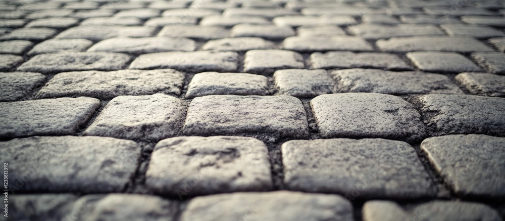 Aufkleber Detailed close-up of textured cobblestone pavement with a weathered appearance and visible cracks Copy Space