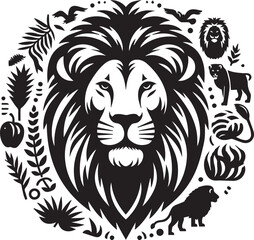 Obraz premium Lion silhouette black and white vector icon