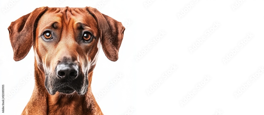 Aufkleber Rhodesian Ridgeback dog portrait with serious expression against white background and copy space for text