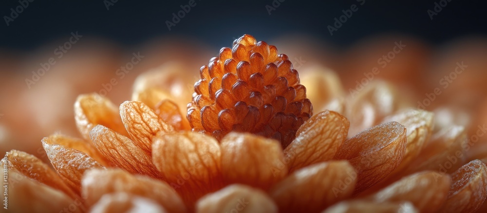 Aufkleber detailed close-up of an orange flower with a prominent seed cone in the center on a blurred backgrou