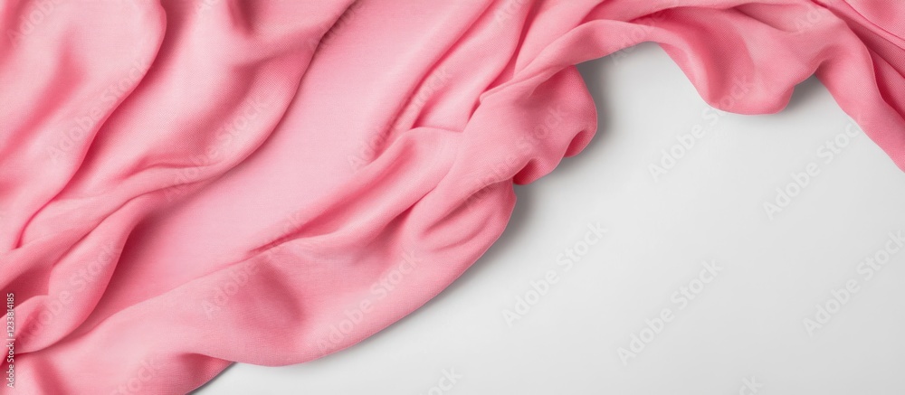 Aufkleber pink fabric draped on white background with soft folds and creases featuring ample copy space for te