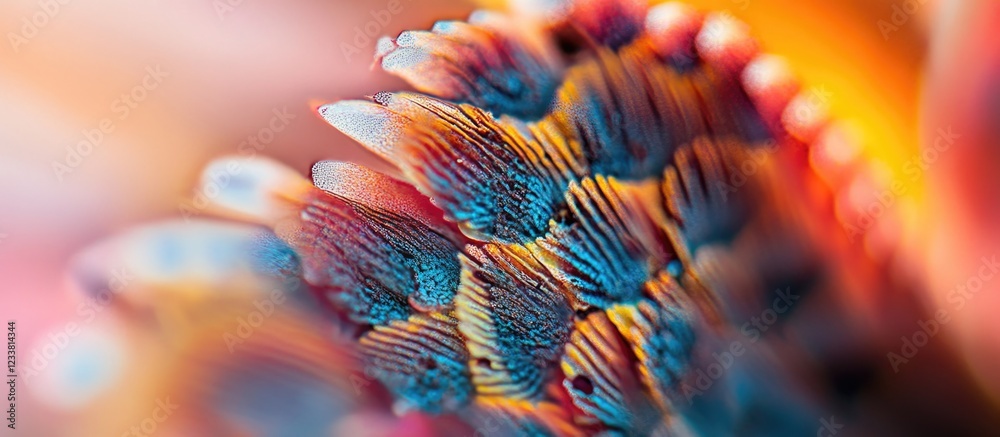 Poster colorful macro detail of fish scale texture with vibrant patterns and hues providing ample copy spac
