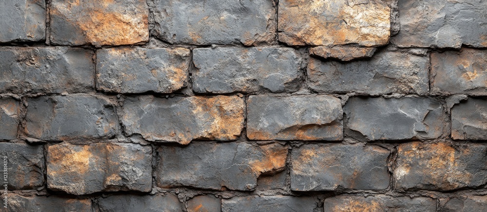 Aufkleber Textured stone wall with variations in color and surface, featuring rough stones in a stacked pattern, ideal for backgrounds with Copy Space.