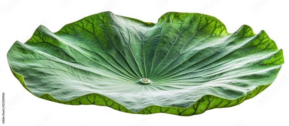 Aufkleber Large green lotus leaf isolated on white background with visible texture and veins suitable for various design projects Copy Space