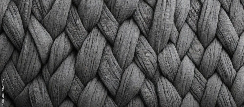 Poster black braided texture background with intricately woven strands and copy space for design use.