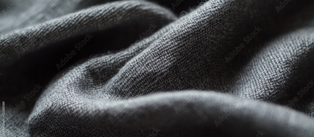 Poster close-up of textured dark gray fabric with soft folds and creases ideal for background or textile de