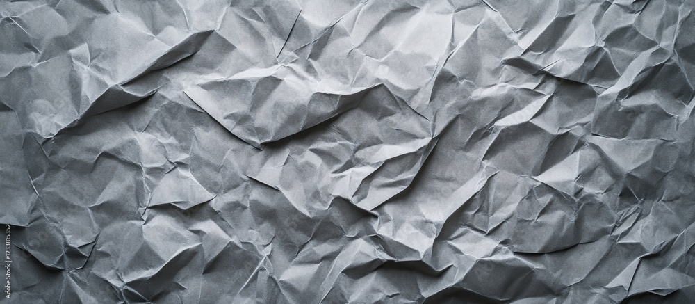 Poster crinkled texture of gray paper background with visible creases and folds copy space