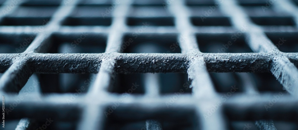 Poster Close-up view of textured metal grate with geometric pattern and visible surface details Copy Space