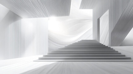 Fototapeta premium Elegant White Abstract Background with Geometric Shapes for Product Presentation, Minimalist White Room with Geometric Shadows and Light Play