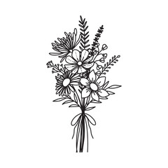 Flower bouquet vector. Wildflower line art bouquets, wild flower, botanical vector illustration	