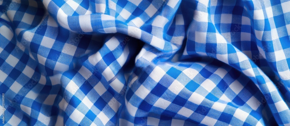 Aufkleber blue and white checkered fabric texture with folds and creases, ideal for fabric design and backgrou