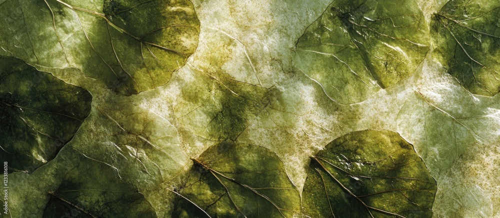 Poster water lily leaves floating on the surface of a pond with gentle ripples and natural textures copy sp
