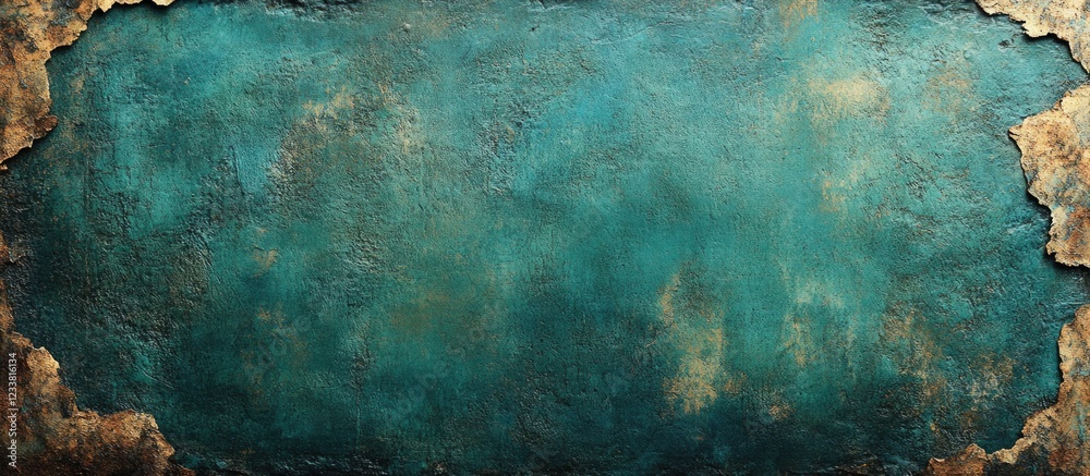 Aufkleber turquoise textured background with ornate gold edges and plenty of copy space for design elements an