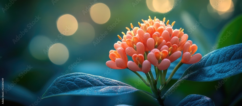 Aufkleber vibrant close-up of a pink flowering plant with soft green leaves and a blurred bokeh background cop