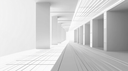 Obraz premium A serene white background with smooth curves and soft shadows, showcasing minimalist elegance, Simple and elegant white background enhanced by vertical striped shadows for a sophisticated touch,