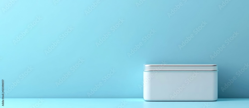 Poster Minimalistic white storage box on a light blue background with ample copy space for text placement