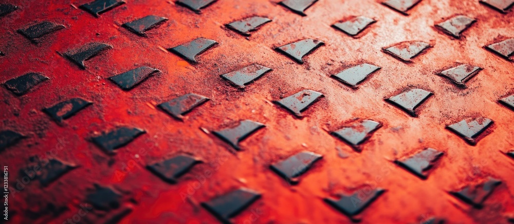 Poster textured red and black metal surface with diamond pattern and scratches copy space