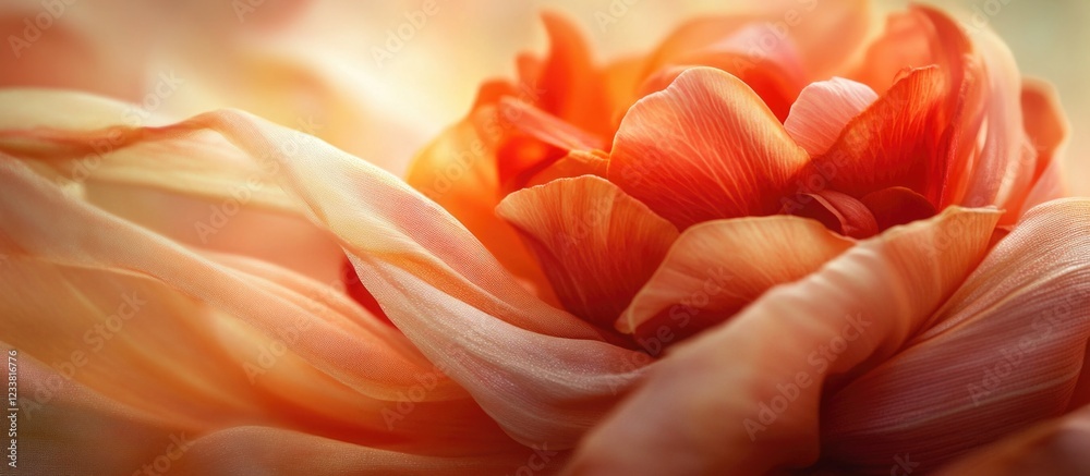 Poster close-up of soft peach and orange flower petals with gentle lighting and blurred background copy spa