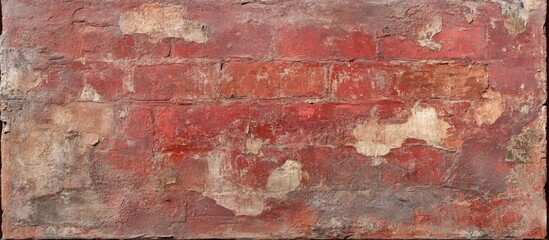 Textured red brick wall with peeling paint and weathered surface details Copy Space