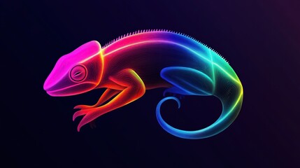 Neon Chameleon, vibrant, digital art, dark background, graphic design