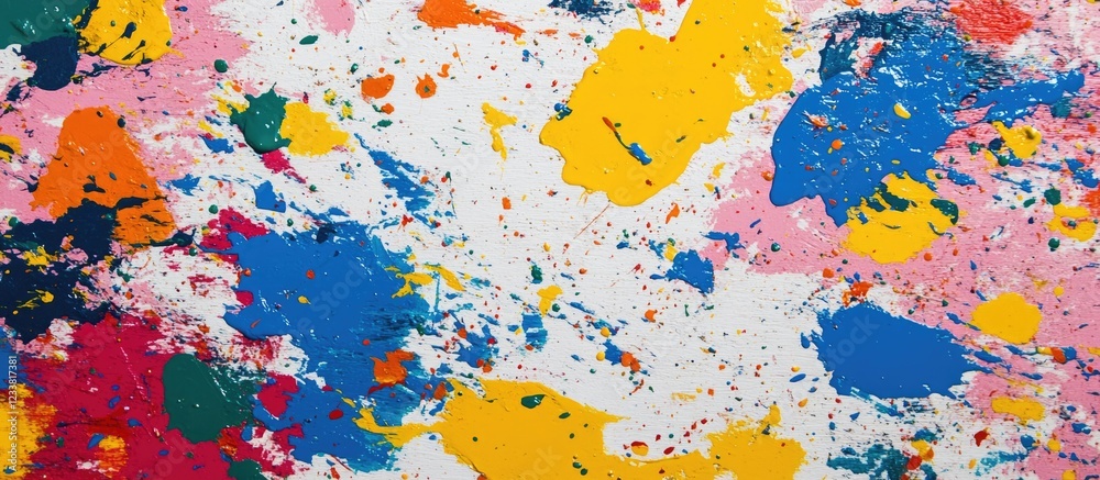 Poster colorful abstract paint splash background with vibrant splatters and textures on a white surface ide