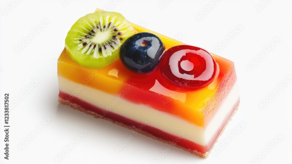Aufkleber colorful layered fruit jelly dessert on a white background with copy space for text placement