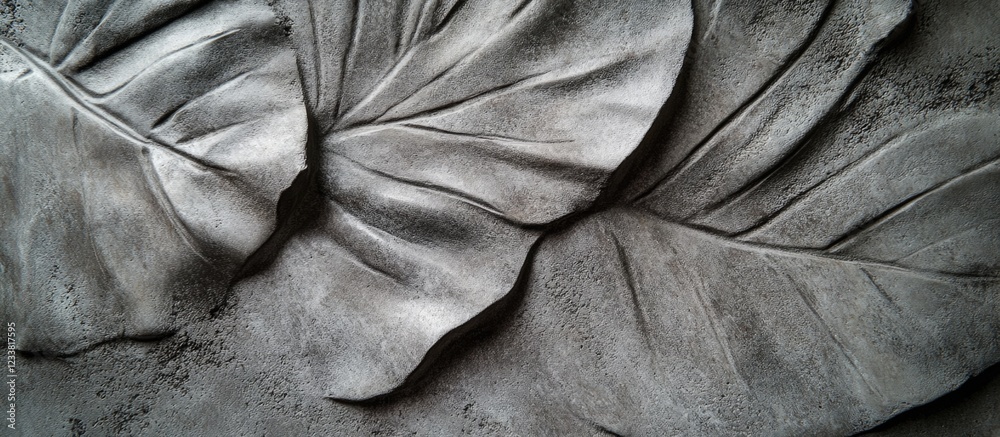 Aufkleber detailed close-up of textured concrete surface with leaf impressions and natural patterns copy space