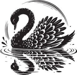 Black Swan Silhouette Vector, High Quality Illustration on White Background