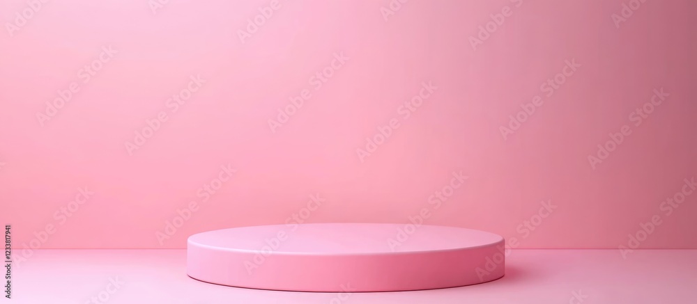 Poster Pink circular podium on a soft pink background with ample copy space for product display or promotional content