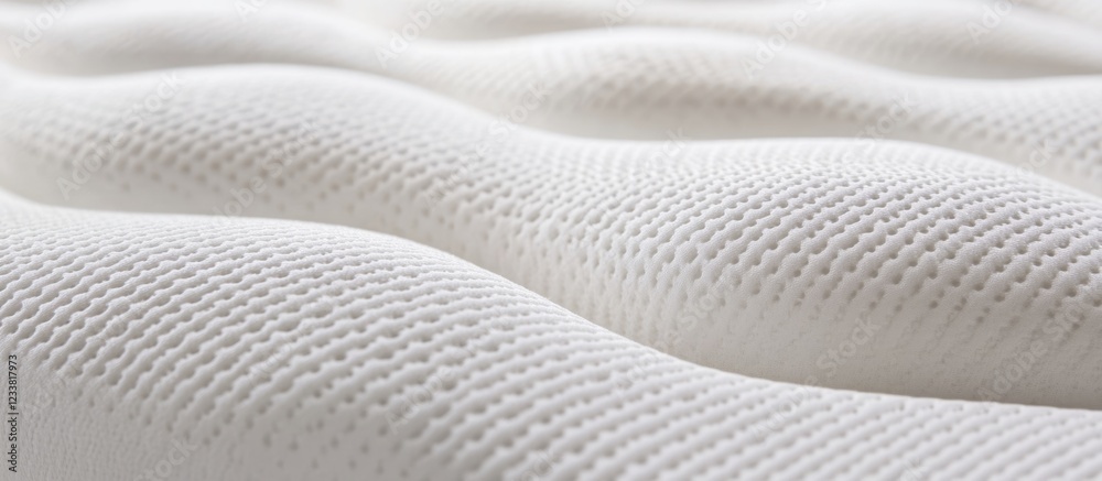 Poster Close-up of textured white mattress fabric showing waves and patterns with Copy Space for text placement.